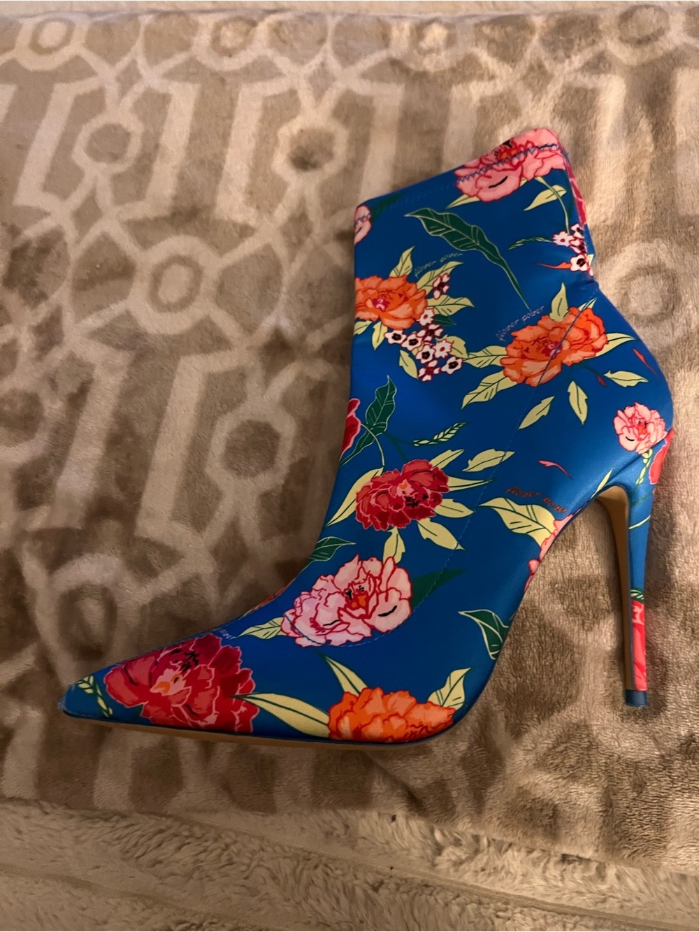 Aldo Royal Blue Floral Pointed Stiletto Ankle Boot